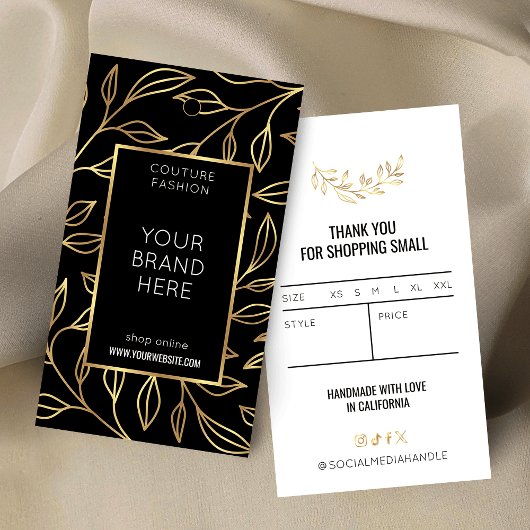 Moderne Zwart & Goud Bloemen Kleding Hang Label