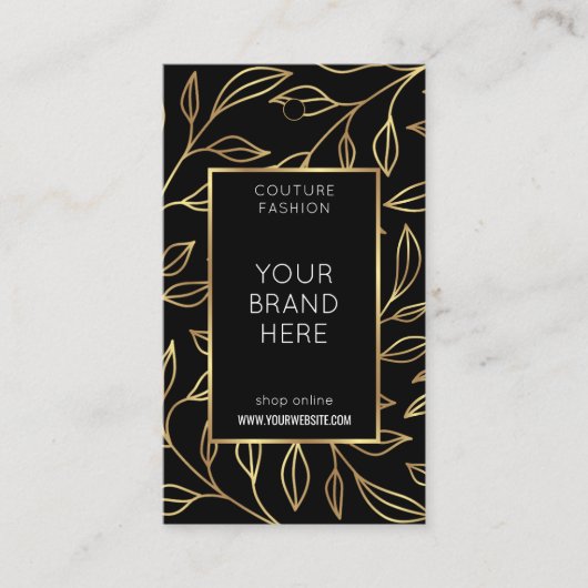 Moderne Zwart & Goud Bloemen Kleding Hang Label (Voorkant)