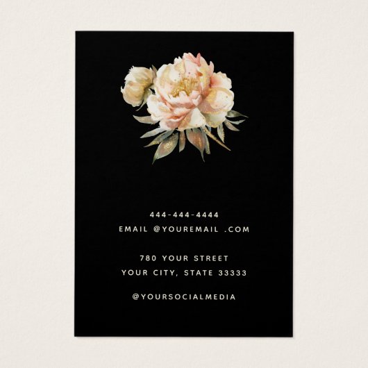 Moderne Zwart & Goud bloemige oorbel display kaart (Achterkant)