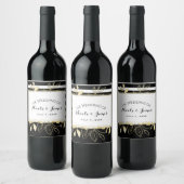 Moderne Zwart Goud Botanische Glamour Chique Wijn Etiket (Flessen)