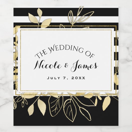 Moderne Zwart Goud Botanische Glamour Chique Wijn Wijn Etiket (Enkel label)