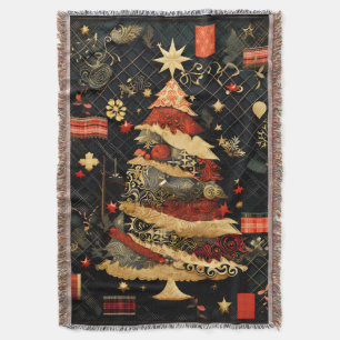 Moderne Zwart Goud en Rode Kerstboom Deken