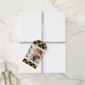 Moderne Zwart Goud Geplaagde Kerstmis Familiefoto Cadeaulabel (Met Touw)