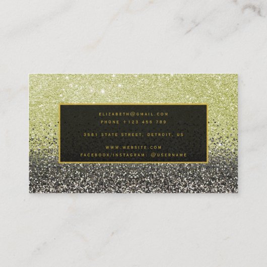Moderne Zwart Goud Glitter Schoonheid Make-up Visitekaartje (Achterkant)