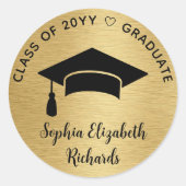Moderne Zwart Goud Graduation Cap Klasse van 2024 Ronde Sticker (Voorkant)