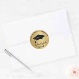Moderne Zwart Goud Graduation Cap Klasse van 2024 Ronde Sticker