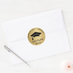 Moderne Zwart Goud Graduation Cap Klasse van 2024 Ronde Sticker