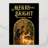 Moderne Zwart & Goud Kerstfoto Folie Feestdagenkaart (Voorkant)