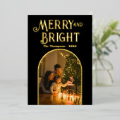 Moderne Zwart & Goud Kerstfoto Folie Feestdagenkaart (Staand Voorkant)