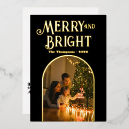 Moderne Zwart & Goud Kerstfoto Folie Feestdagenkaart