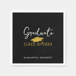 Moderne Zwart & Goud Klasse van 2025 Graduation Ca Servet