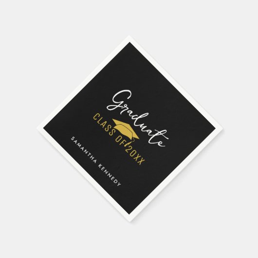 Moderne Zwart & Goud Klasse van 2025 Graduation Ca Servet (Hoek)