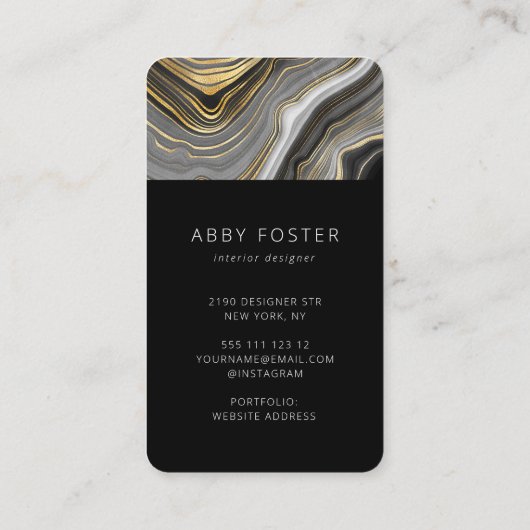 Moderne Zwart Goud Marmeren Patroon Designer Visitekaartje (Achterkant)