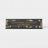 Moderne Zwart Goud Marmeren Steen Custom Minimalis Bureau Naambordje (Voorkant)