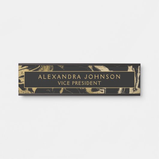 Moderne Zwart Goud Marmeren Steen Custom Minimalis Deurbordje (Voorkant)