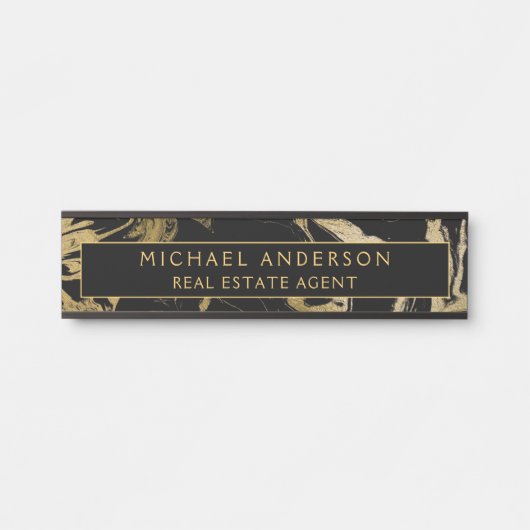 Moderne Zwart Goud Marmeren Steen Custom Minimalis Deurbordje (Voorkant)