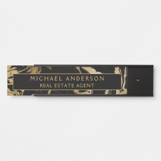 Moderne Zwart Goud Marmeren Steen Custom Minimalis Deurbordje (Voorkant)