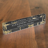 Moderne Zwart Goud Marmeren Steen Custom Minimalis Naambordje (Zijkant)