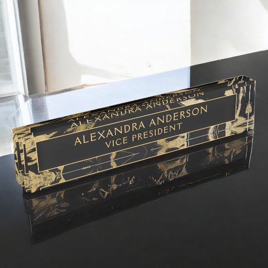 Moderne Zwart Goud Marmeren Steen Custom Minimalis Naambordje