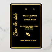 Moderne zwart goud monogram bruiloft Save the date Folie Uitnodiging (Voorkant)