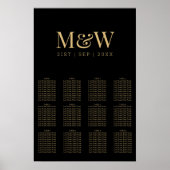 Moderne Zwart Goud Monogram Bruiloft Zitkaarten Poster (Voorkant)