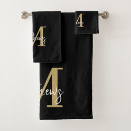 Moderne Zwart Goud Monogram Familienaam Bad Handdoek