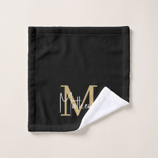 Moderne Zwart Goud Monogram Familienaam Bad Handdoek (Wasdoekje)