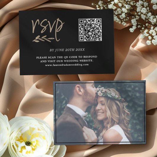 Moderne Zwart & Goud QR Code RSVP Kaartje