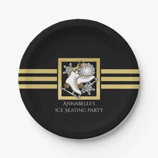 Moderne Zwart-Goud Schaatsen Party Papieren Bordje (Voorkant)