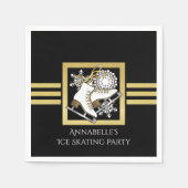 Moderne Zwart-Goud Schaatsen Party Servetten (Voorkant)