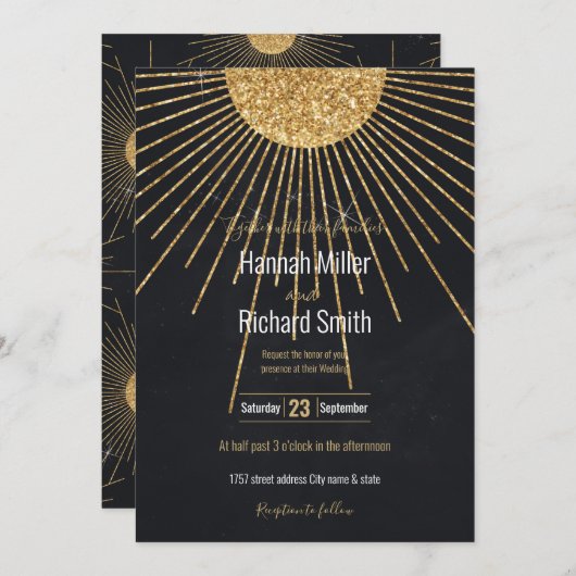 Moderne Zwart Goud Schijnende Zon (Voorkant / Achterkant)