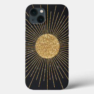 Moderne Zwart Goud Schijnende Zon Case-Mate iPhone Case