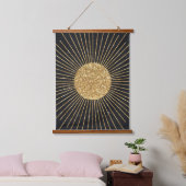 Moderne Zwart Goud Schijnende Zon Hangend Wandkleed (Slaapkamer)