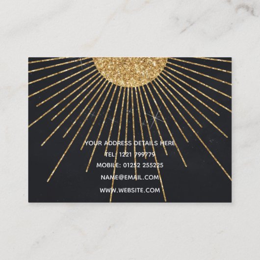 Moderne Zwart Goud Schijnende Zon Visitekaartje (Achterkant)