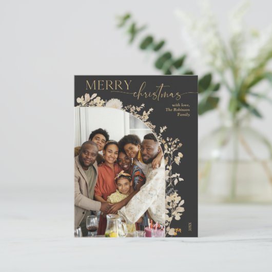 Moderne Zwart Goud Typografie Kerstmis Briefkaart (Staand voorkant)