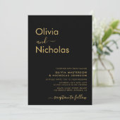 Moderne Zwart Goud Typografie Monogram Bruiloft Kaart (Staand voorkant)