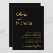 Moderne Zwart Goud Typografie Monogram Bruiloft Kaart (Voorkant / Achterkant)