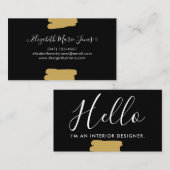 Moderne Zwart Goud Vrouwelijke Girly Script Brush Visitekaartje (Voorkant / Achterkant)