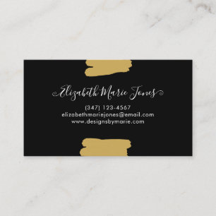 Moderne Zwart Goud Vrouwelijke Girly Script Brush Visitekaartje