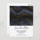 Moderne Zwart & Gouden Agaat Stone Save the Date Briefkaart (Voorkant / Achterkant)