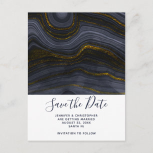 Moderne Zwart & Gouden Agaat Stone Save the Date Briefkaart