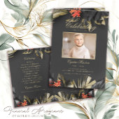 Moderne Zwart-Gouden Bloemen Fotobegrafenis Programma