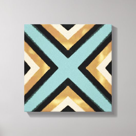 Moderne Zwart Gouden Brushstrokes Mint Geometrisch Canvas Afdruk (Voorkant)
