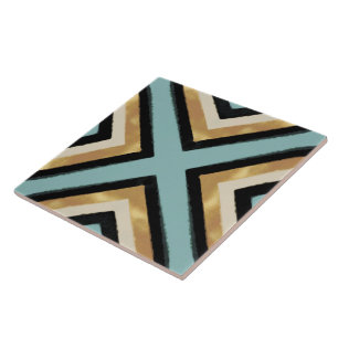 Moderne Zwart Gouden Brushstrokes Mint Geometrisch Tegeltje