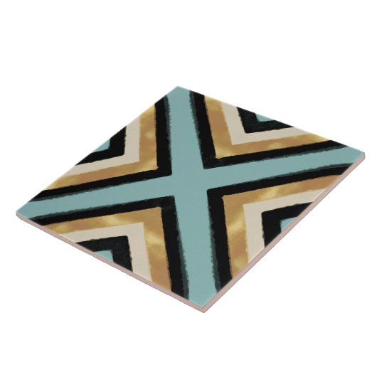 Moderne Zwart Gouden Brushstrokes Mint Geometrisch Tegeltje (Zijkant)