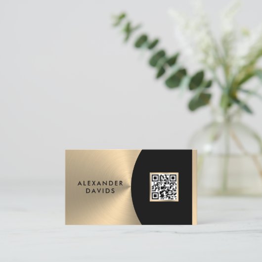 Moderne Zwart Gouden Douane QR Code Visitekaartje (Staand voorkant)