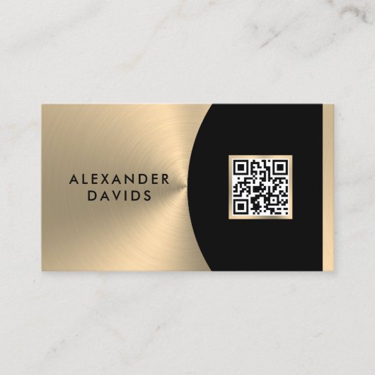 Moderne Zwart Gouden Douane QR Code Visitekaartje (Voorkant)