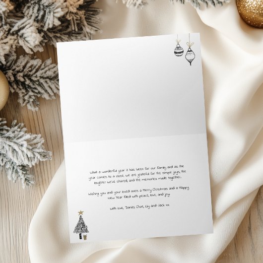 Moderne zwart-gouden familiefoto feestdagen kaart