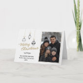 Moderne zwart-gouden familiefoto feestdagen kaart (Voorkant)