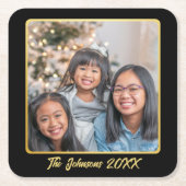 Moderne zwart-gouden feestfoto kartonnen onderzetters (Voorkant)